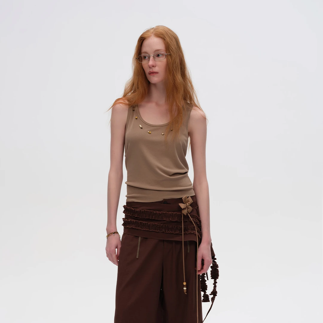 VENA LABEL设计师品牌 绣珠罗纹背心 气质 DSC买手店 CY5V11008