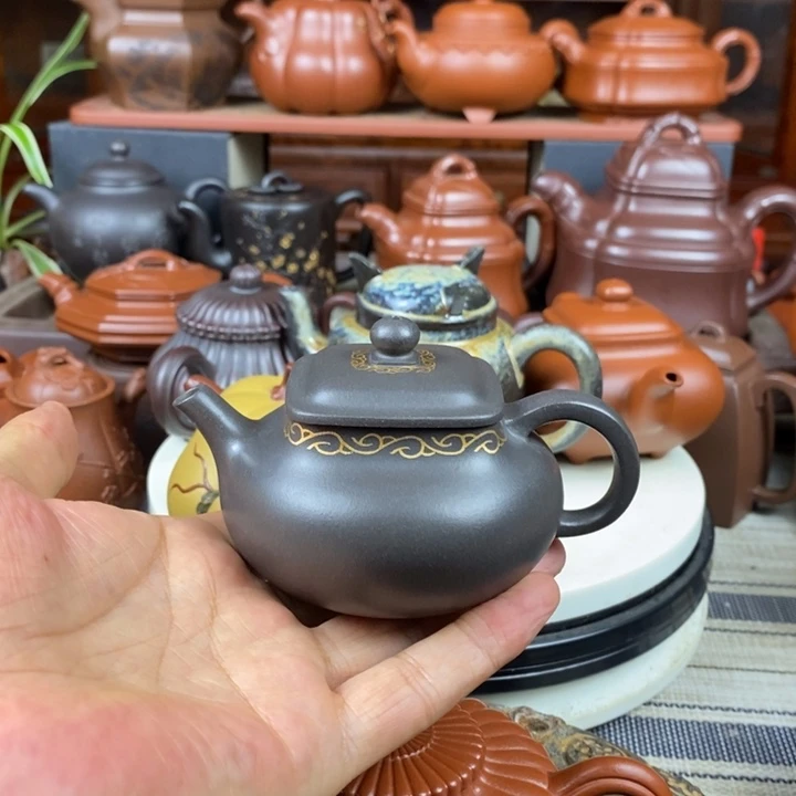 茶壶紫砂乾坤140cc原矿古天青描金丝