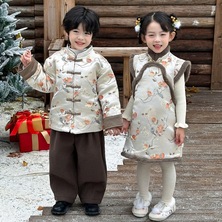 新中式拜年服国风儿童汉服男女童唐装宝宝冬装套装过年服表演出服