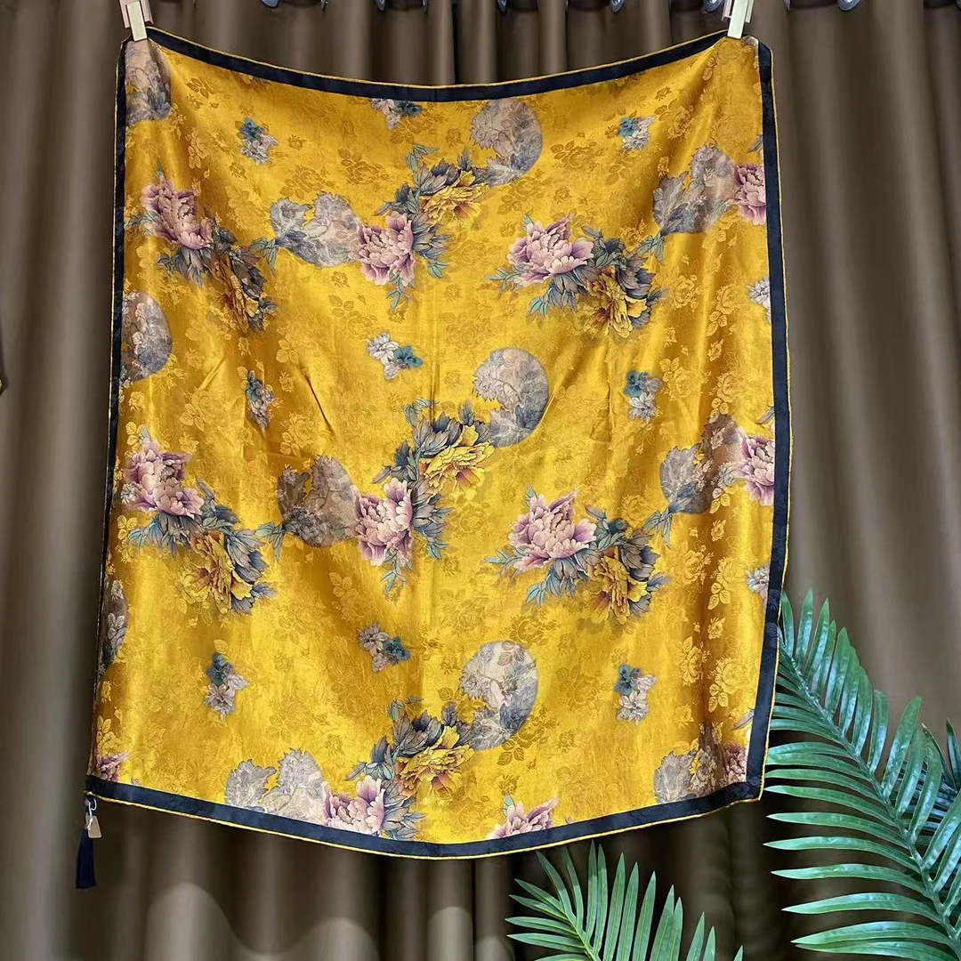 100%桑蚕丝【香云纱105cm大方巾】双面花罗丝巾气质时尚休闲百搭