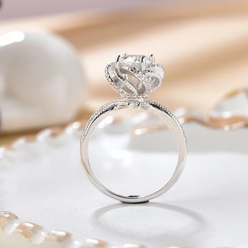 【NFMY】豪镶花苞玫瑰喷泉1.0ct闭口女戒