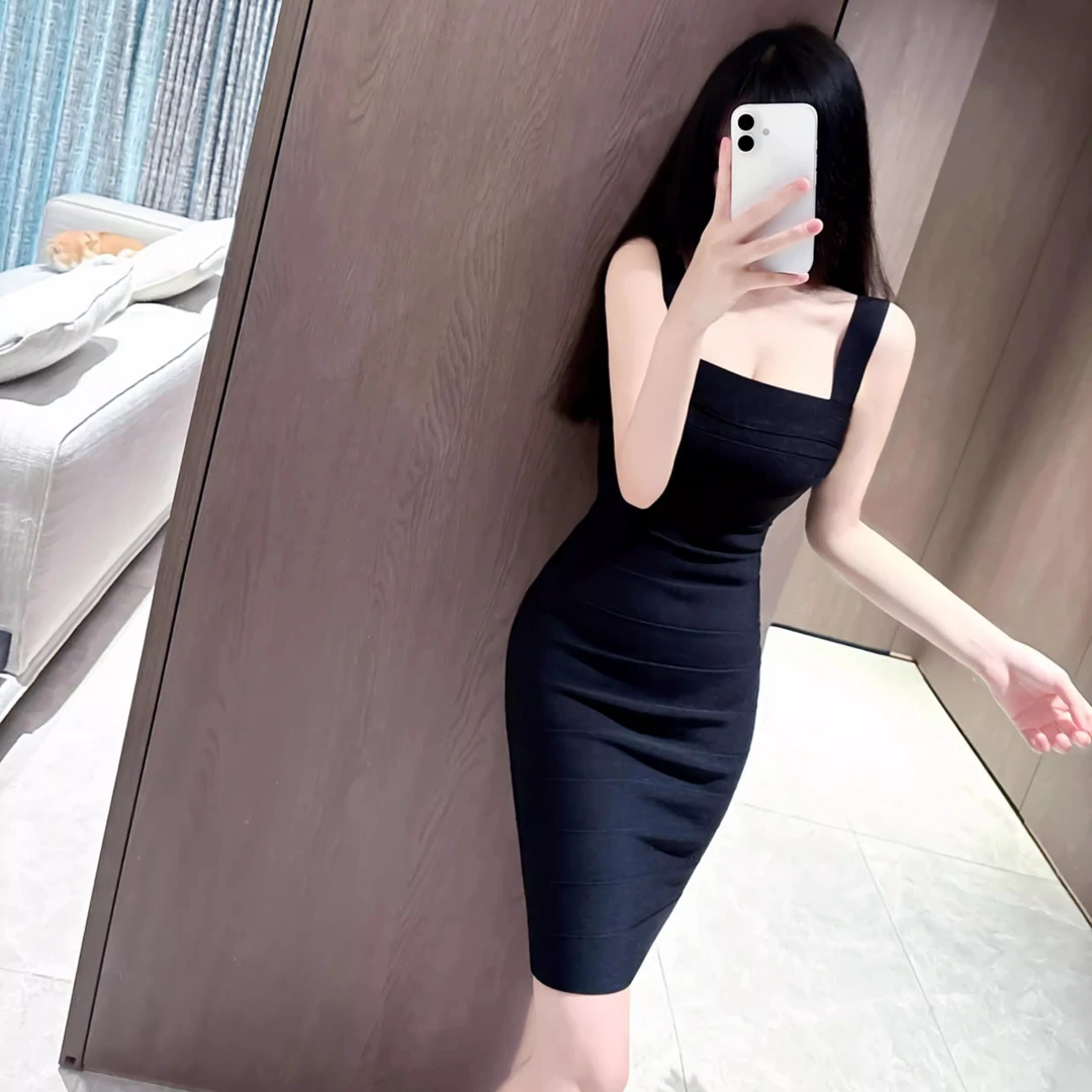 气质优雅紧身修身简约绷带夏季吊带连衣裙冰丝背心夜店小心机风裙