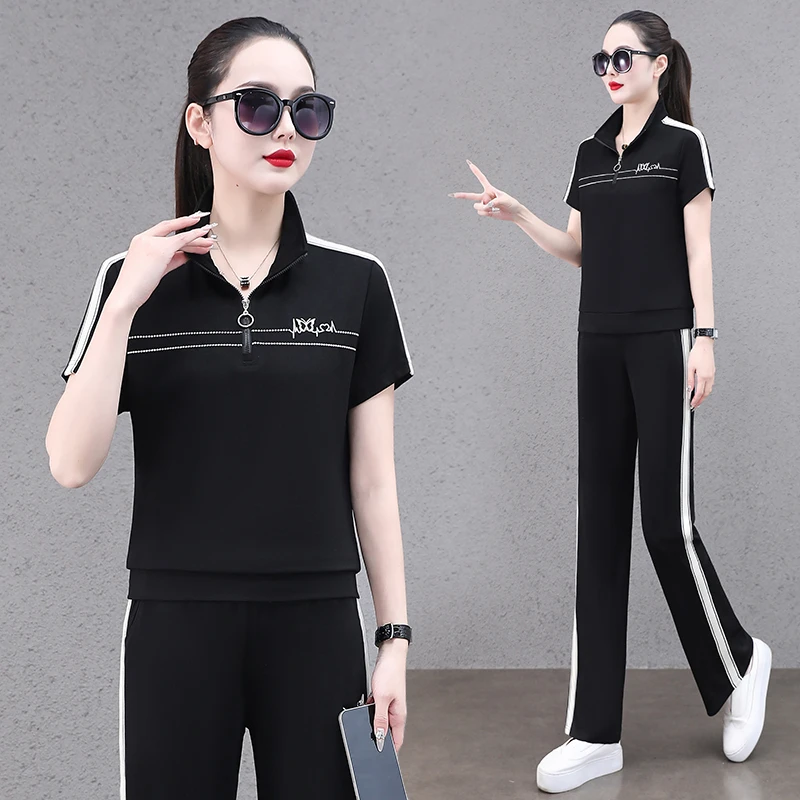 恩狐品牌气质立领运动套装女夏季新款休闲百搭女装两件套