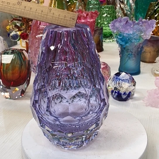 琉璃高度23厘米水晶琉璃钻石面花器