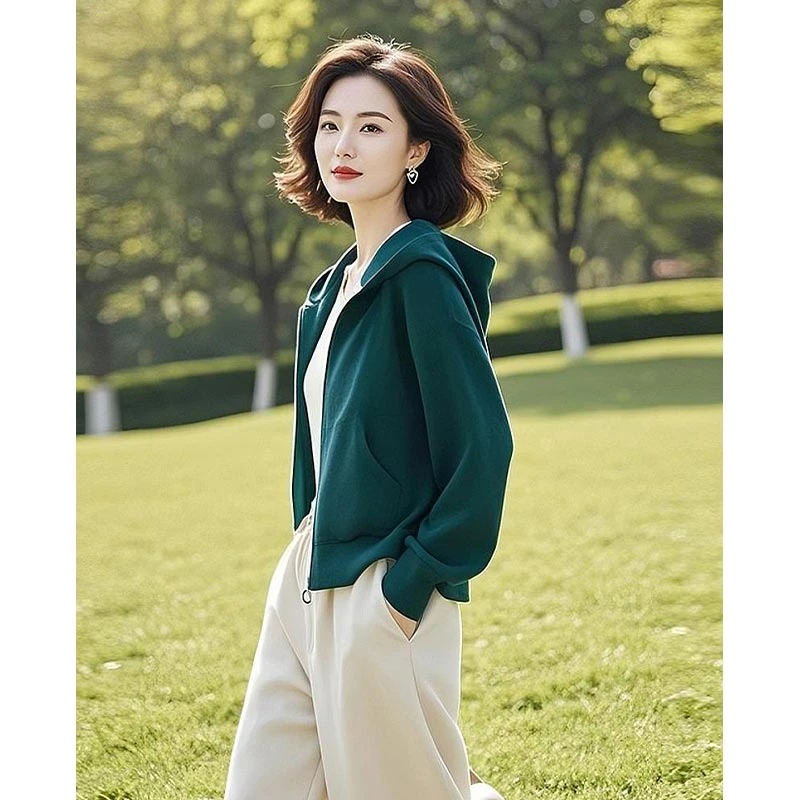 韩版休闲连帽短外套女2025年春季新款设计感百搭洋气纯色百搭卫衣