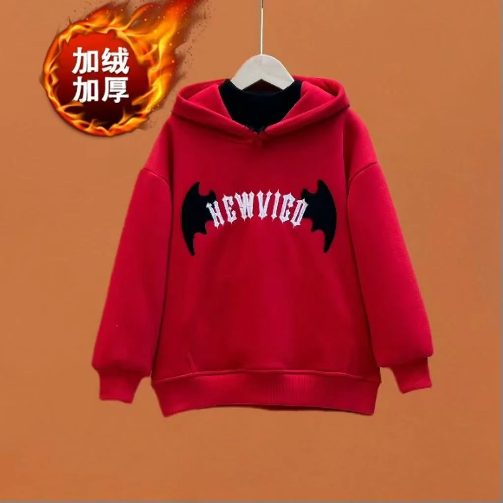 年货冬款男女童加绒卫衣中大童一体绒加厚上衣冬亲子本命年