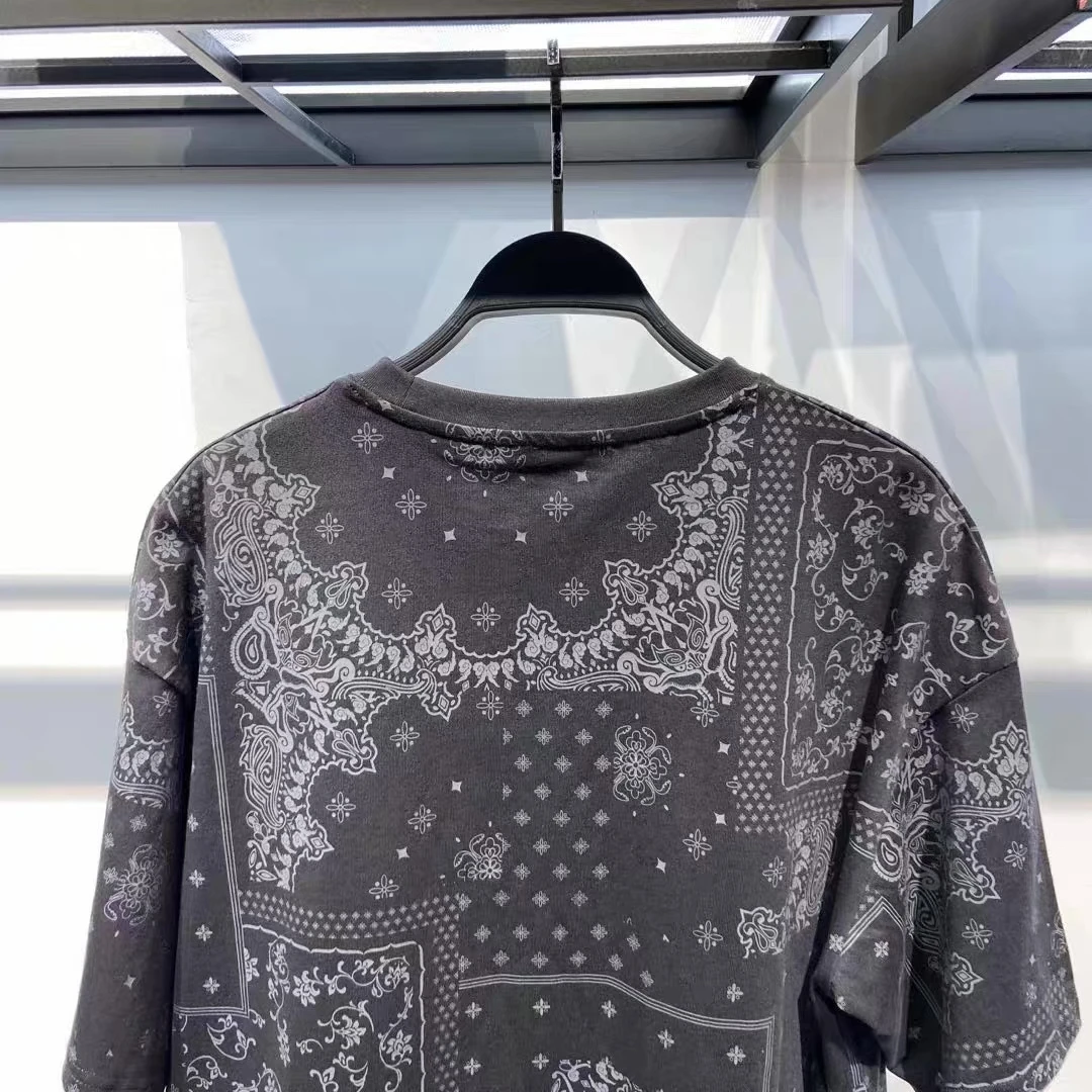 夏季长袖男装短袖腰果花薄款圆领上衣宽松型潮流休闲日常T恤男款