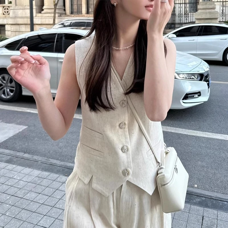 气质棉麻马甲套装女2025夏老钱风穿搭韩版休闲无袖上衣亚麻两件套