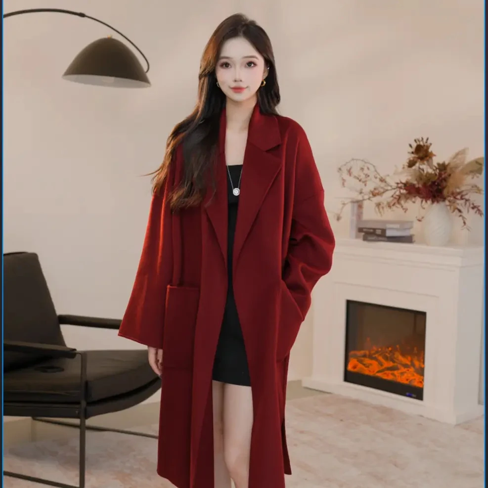 AMASS/阿玛施新款知性大气廓形大口袋双手工廓形双面呢大衣