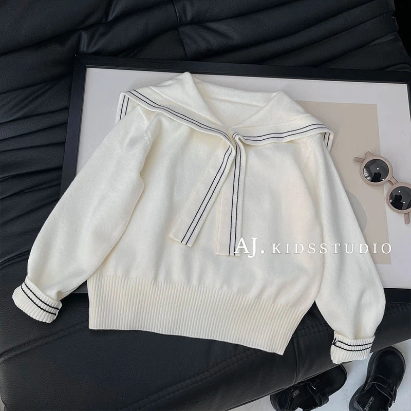 儿童海军领韩版针织衫2025春秋撞色休闲百搭套头毛衣假两件上衣