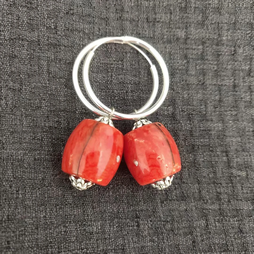 非金属亚克力耳饰 女士耳饰民族风设计款红色长款圆圈耳环