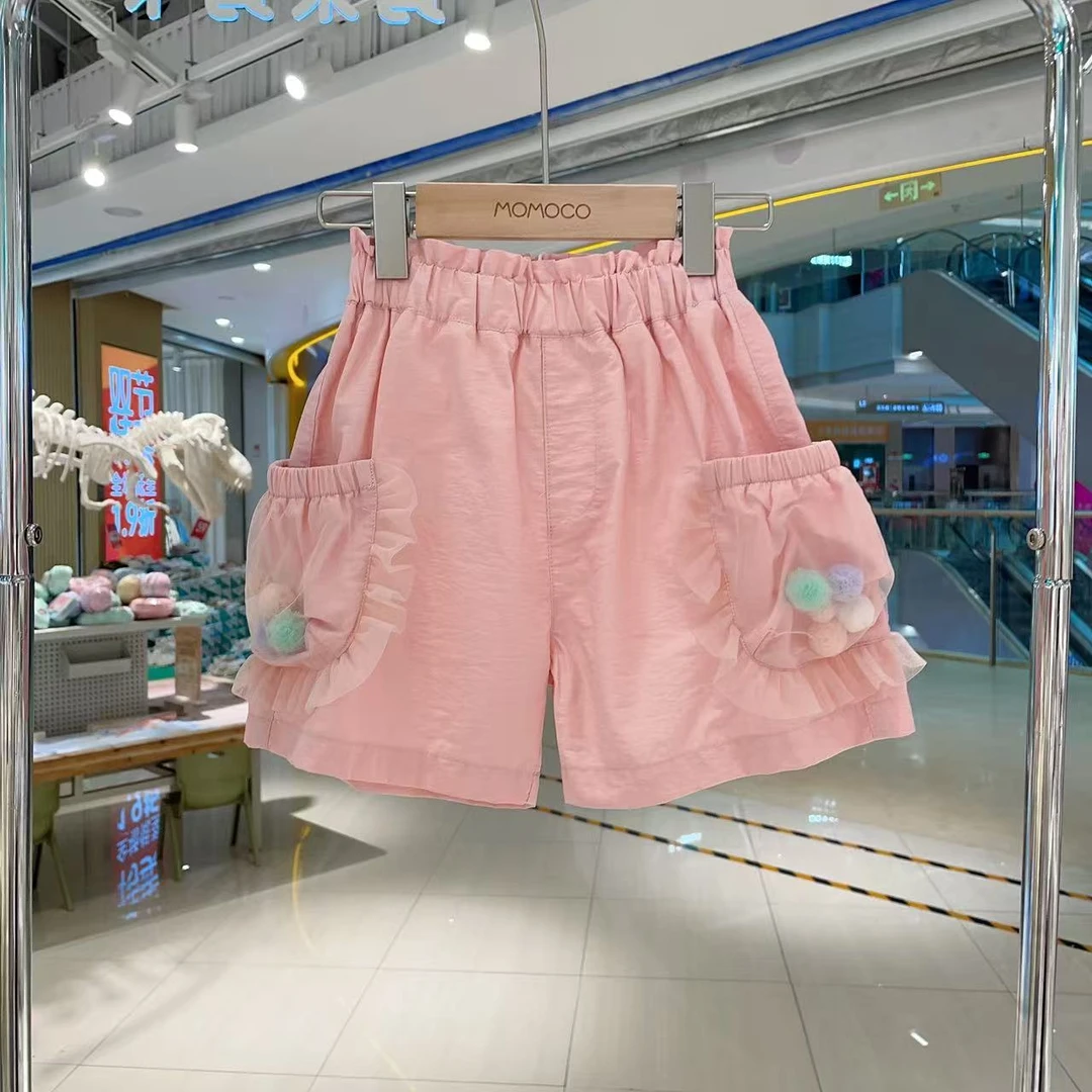 MOMOCO女童夏季时尚百搭粉色带球球可爱布五分裤短裤77630356002
