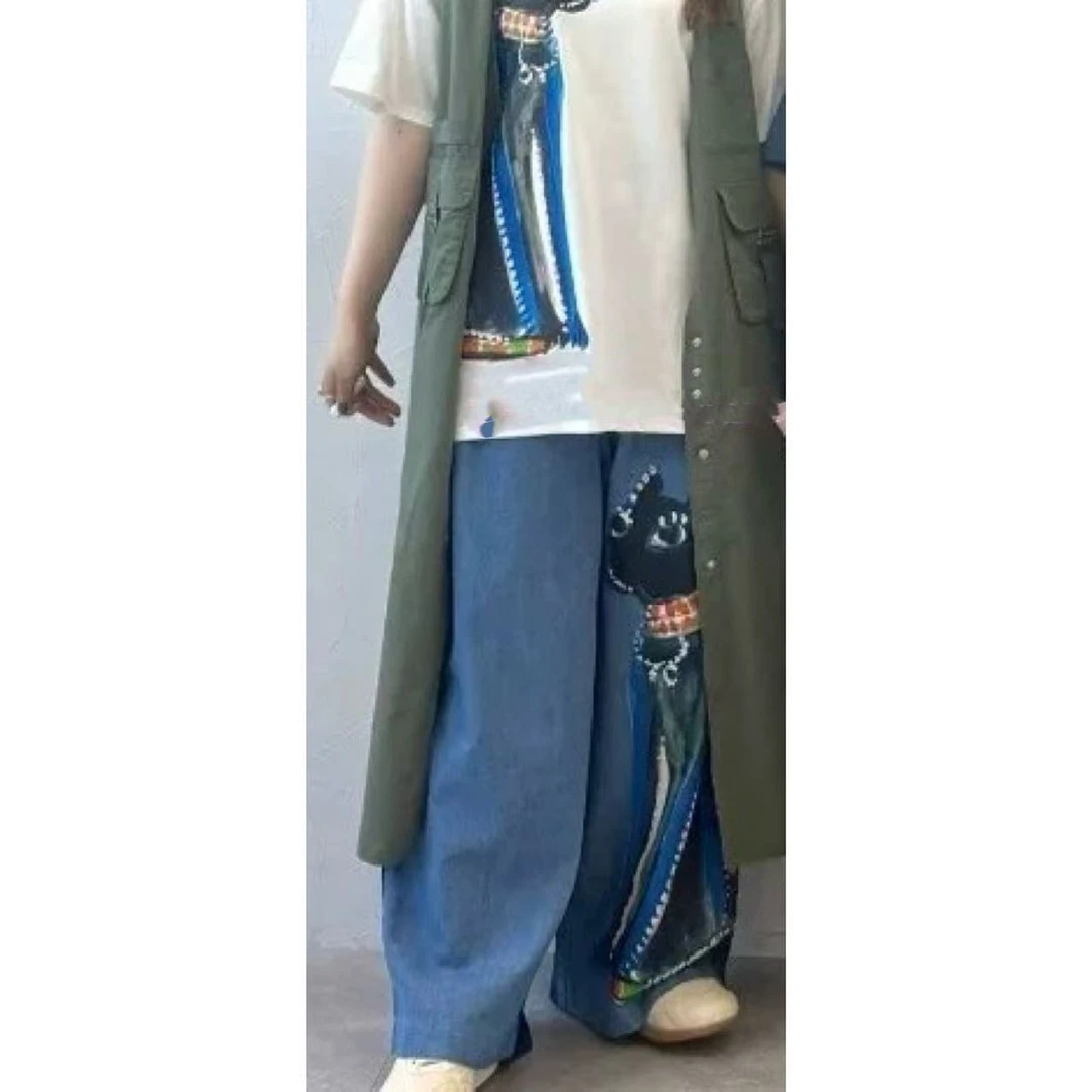 埃及猫拼接撞色款直筒牛仔裤（25032509）抖音商城爆款好物