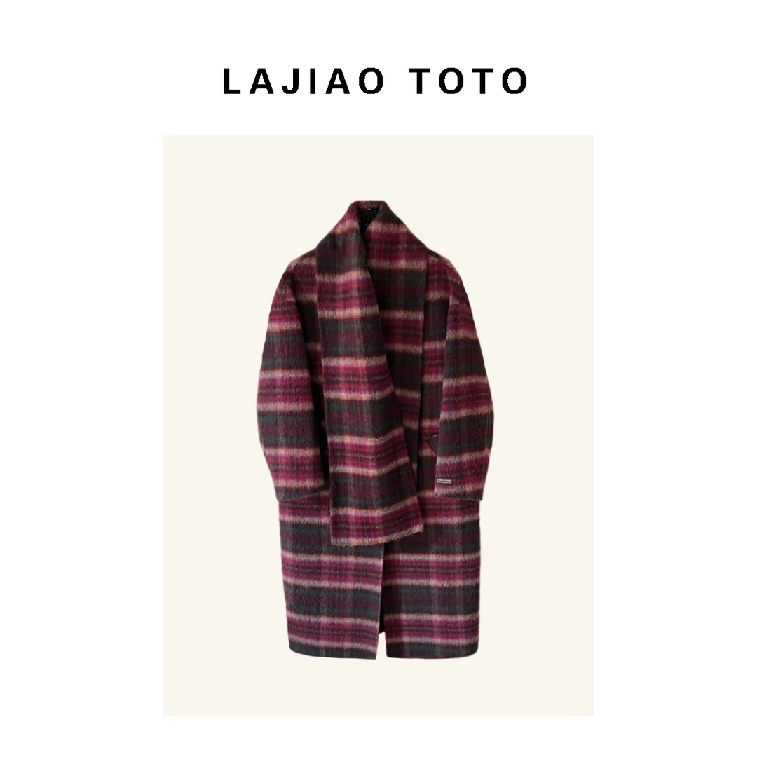 LAJIAO TOTO【唯美格子】羊毛高级感女士长款秋冬高级毛呢大衣#HL77
