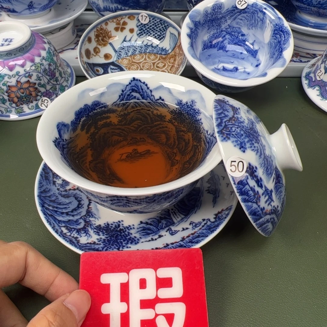 陶瓷景德镇纯手工纯手绘茶具木木50底