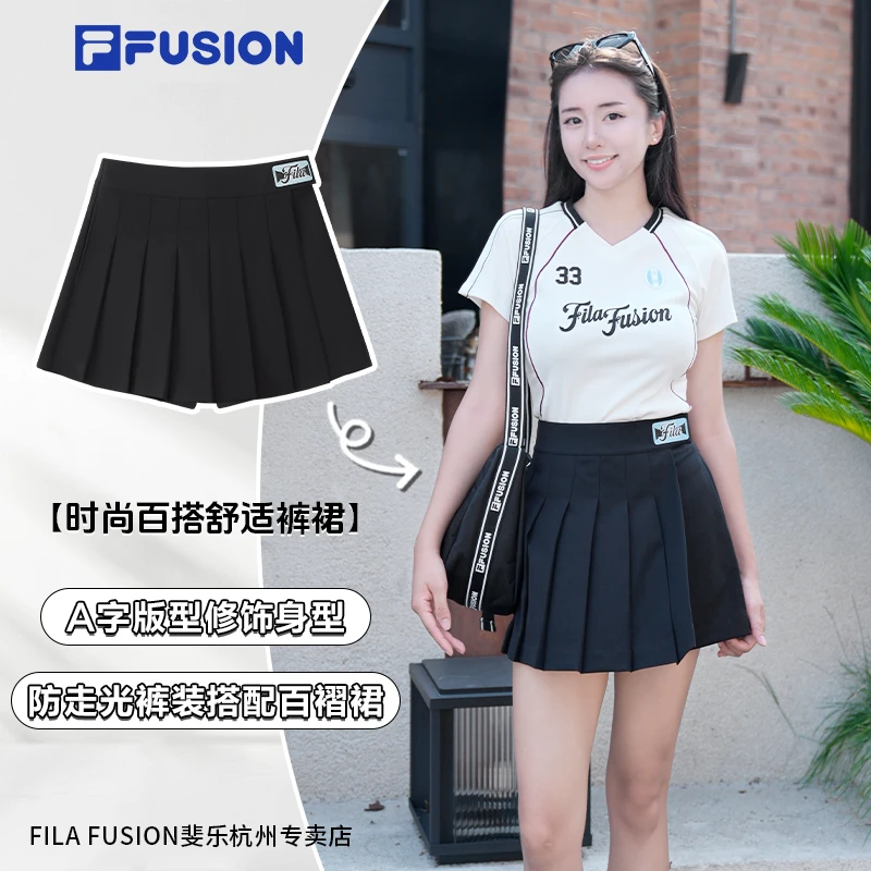 FILA斐乐半身裙百褶裙女款显瘦高腰柔软垂感运动半身裙T11W532304