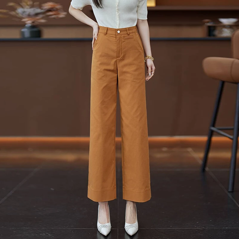 九分天丝棉阔腿裤女早秋薄2025新款高腰宽松垂感小个子直筒休闲裤