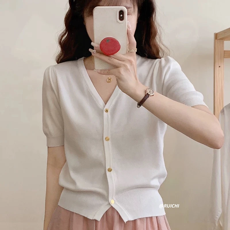 法式仙女风~欧若风夏季短袖薄款针织衫2025新款慵懒内搭打底衫