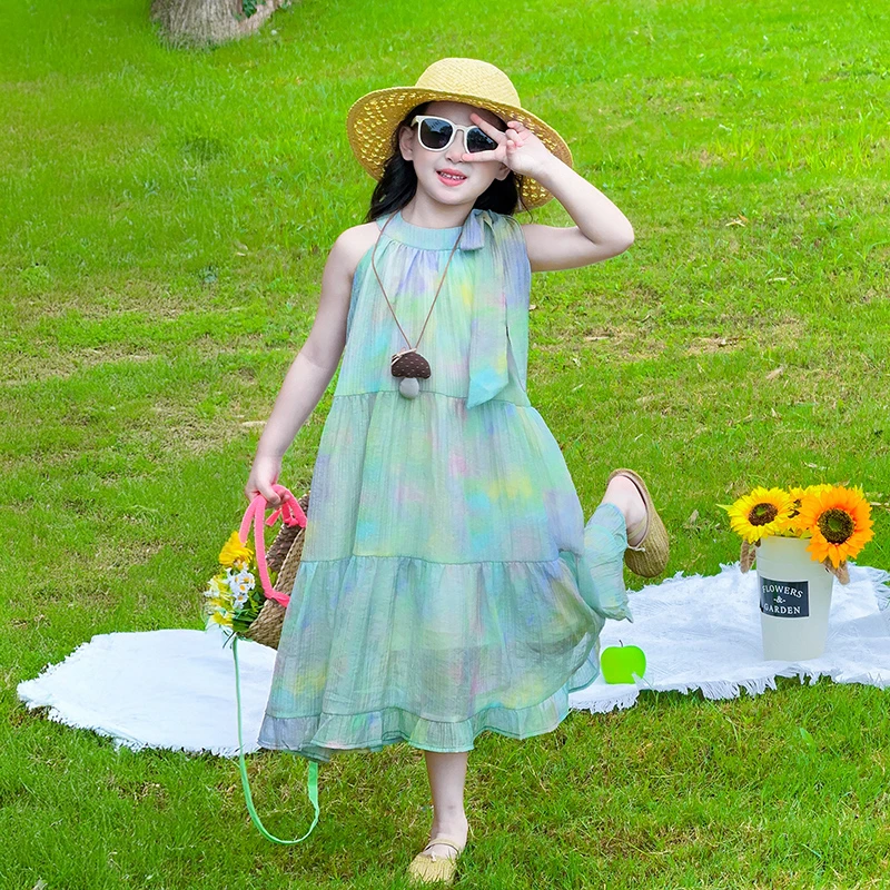 女孩漂亮洋气裙子2025新款儿童夏季波西米亚吊带裙儿童渐变连衣裙