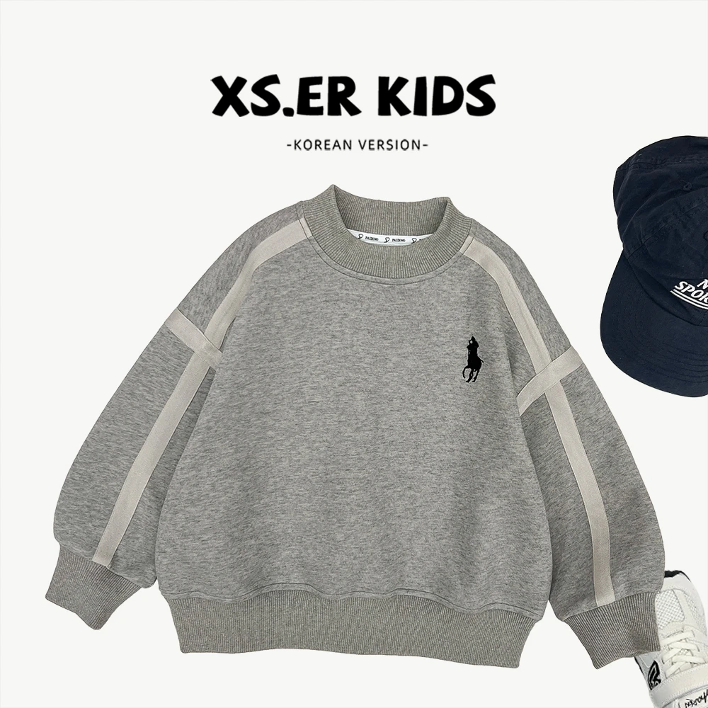 【小首尔】现货-秋季男女童简约韩版卡通刺绣宽松套头卫衣HBB7958