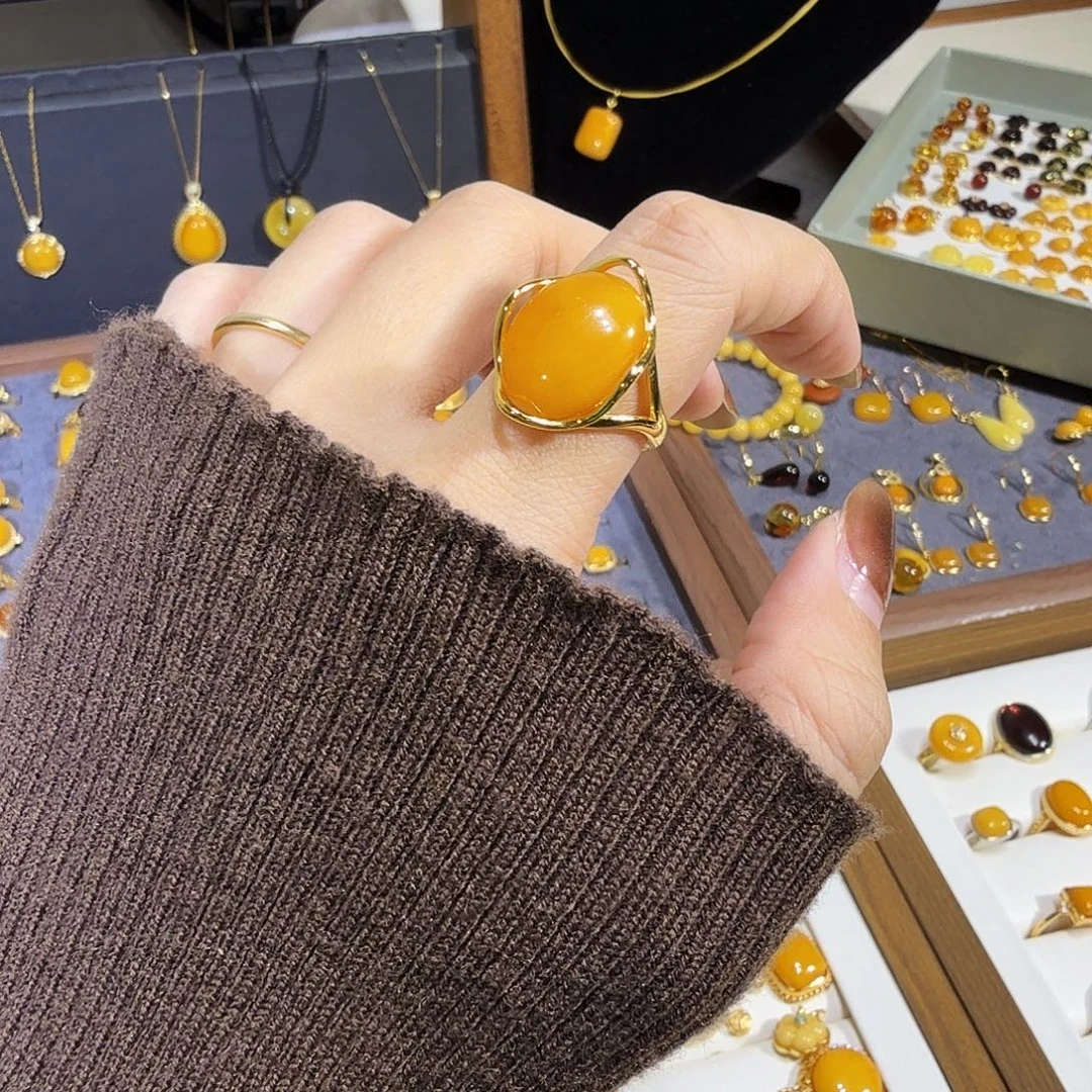 蜜蜡银S925镶嵌戒指