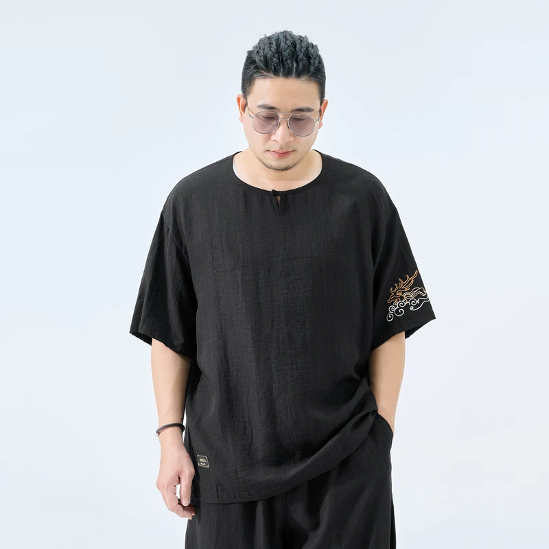 半墨大码男装薄款宽松中式风格T恤夏季新款胖子男士140-300斤0323