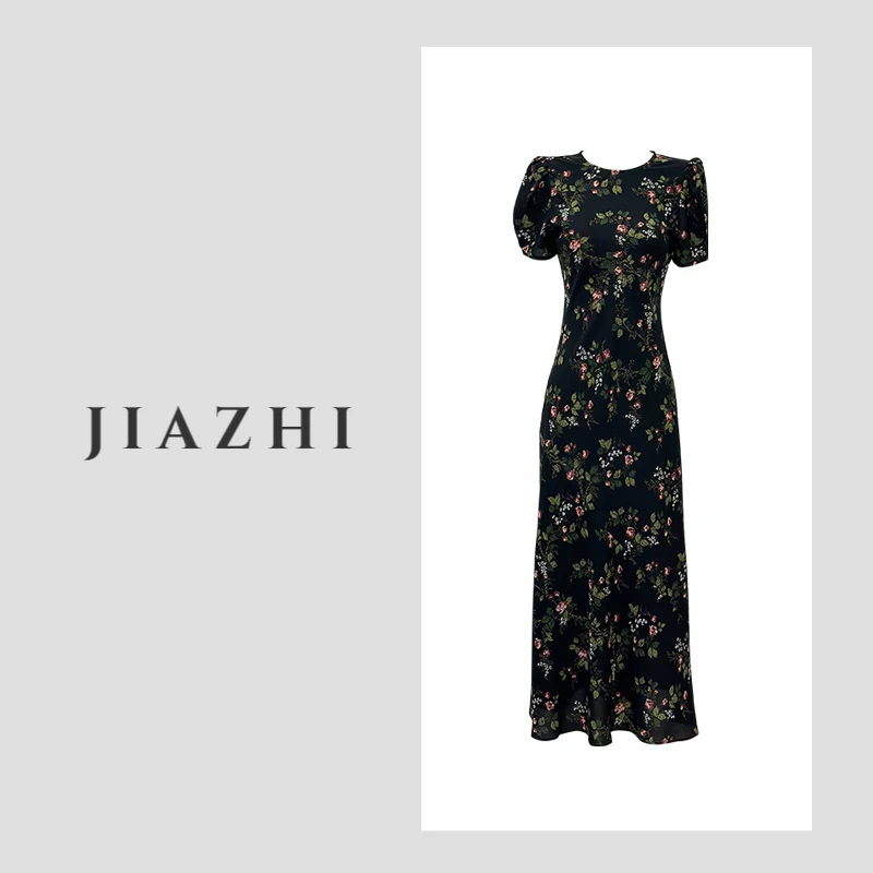 【暗夜玫瑰】45°斜裁油画晕染花卉连衣裙女夏慵懒松弛感气质长裙