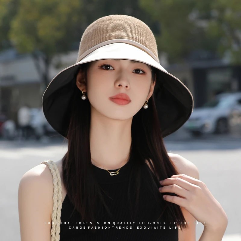 夏季大檐遮脸遮阳防晒帽子女2025新款防紫外线显脸小百搭渔夫帽子