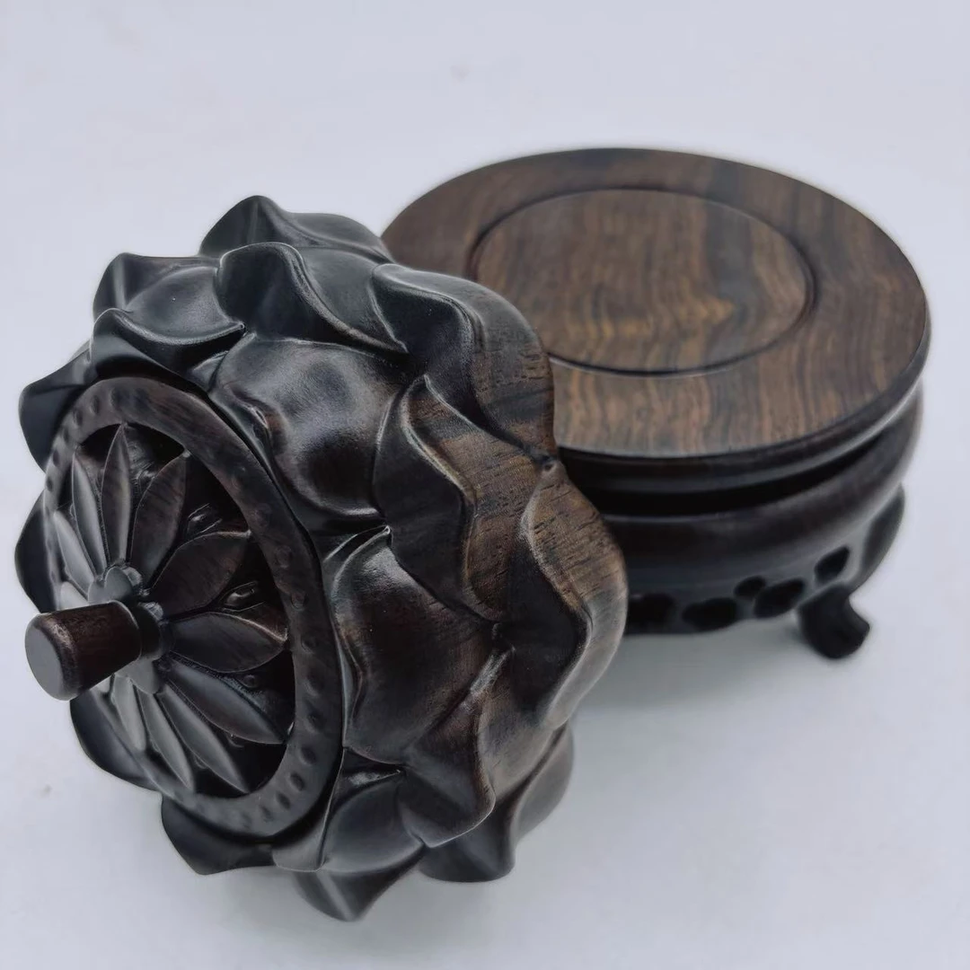 黑檀复古五足香几/优质莲花香炉套装经典木雕精致耐用整木雕刻