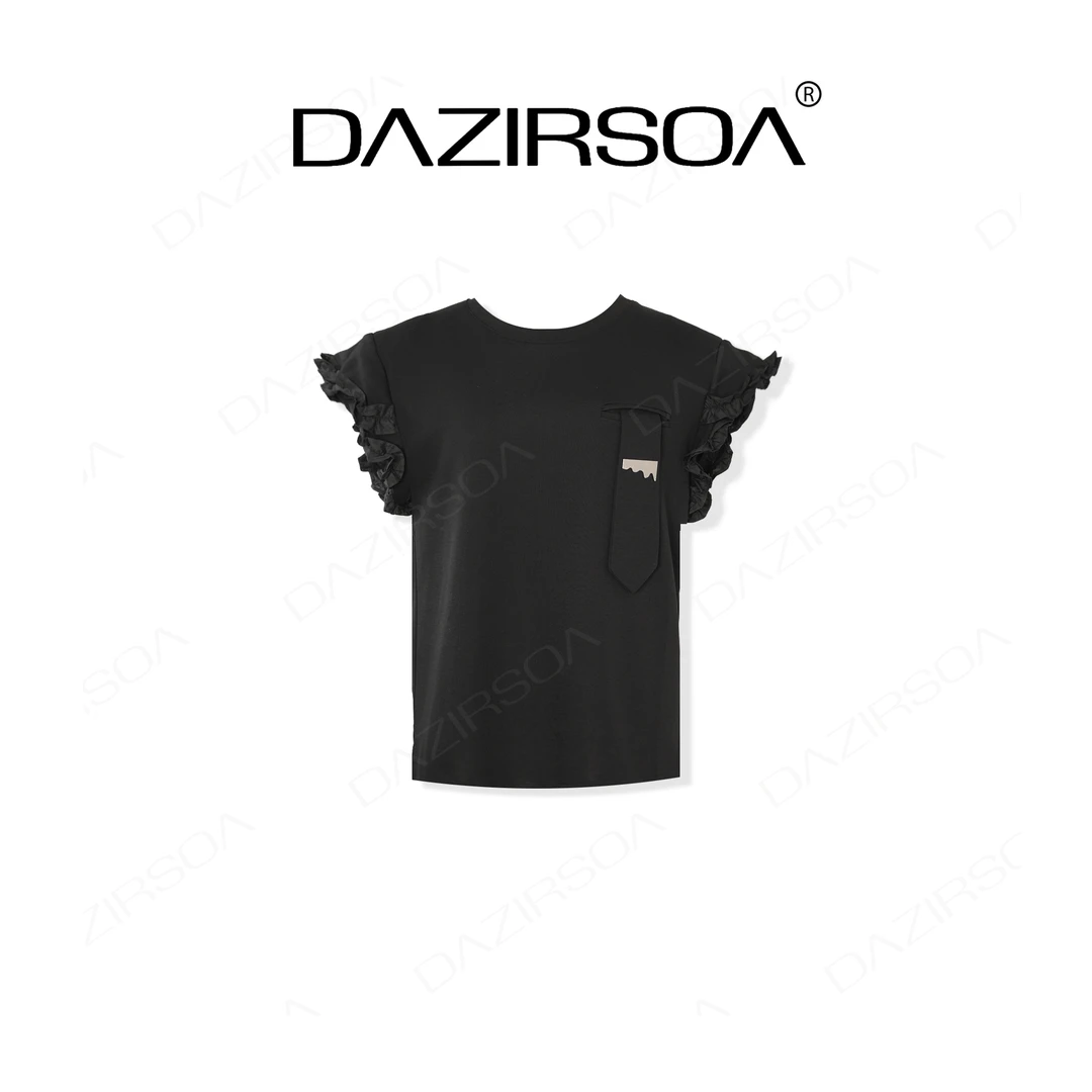 DAZIRSOA/达姿“聚焦自我”时尚百搭拼接领带个性小众T恤 Y505