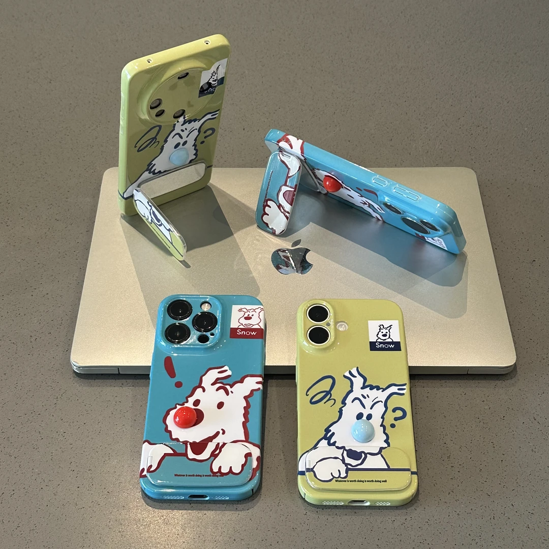 问号小狗镜子支架适用苹果16菲林手机壳华为vivo小米oppo创意卡通