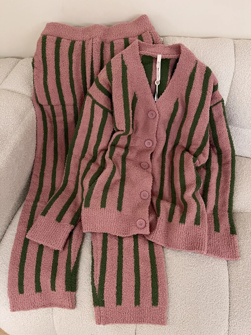 【DMXJ大梦想家】韩版可爱甜美条纹睡衣女秋冬款加厚保暖家居服套装