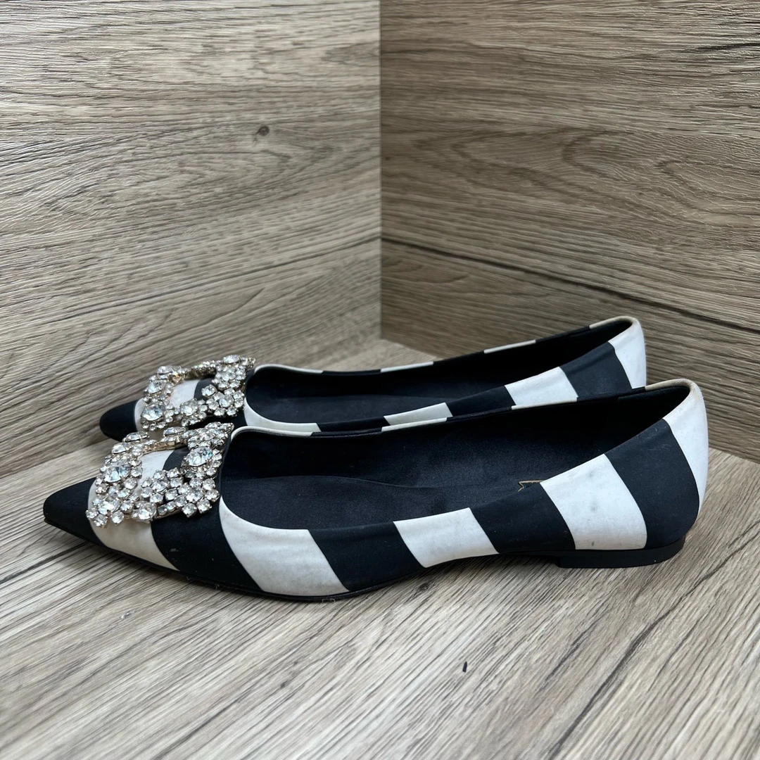 95新 Roger Vivier/罗杰·维威耶 条纹钻扣平底鞋 35.5码