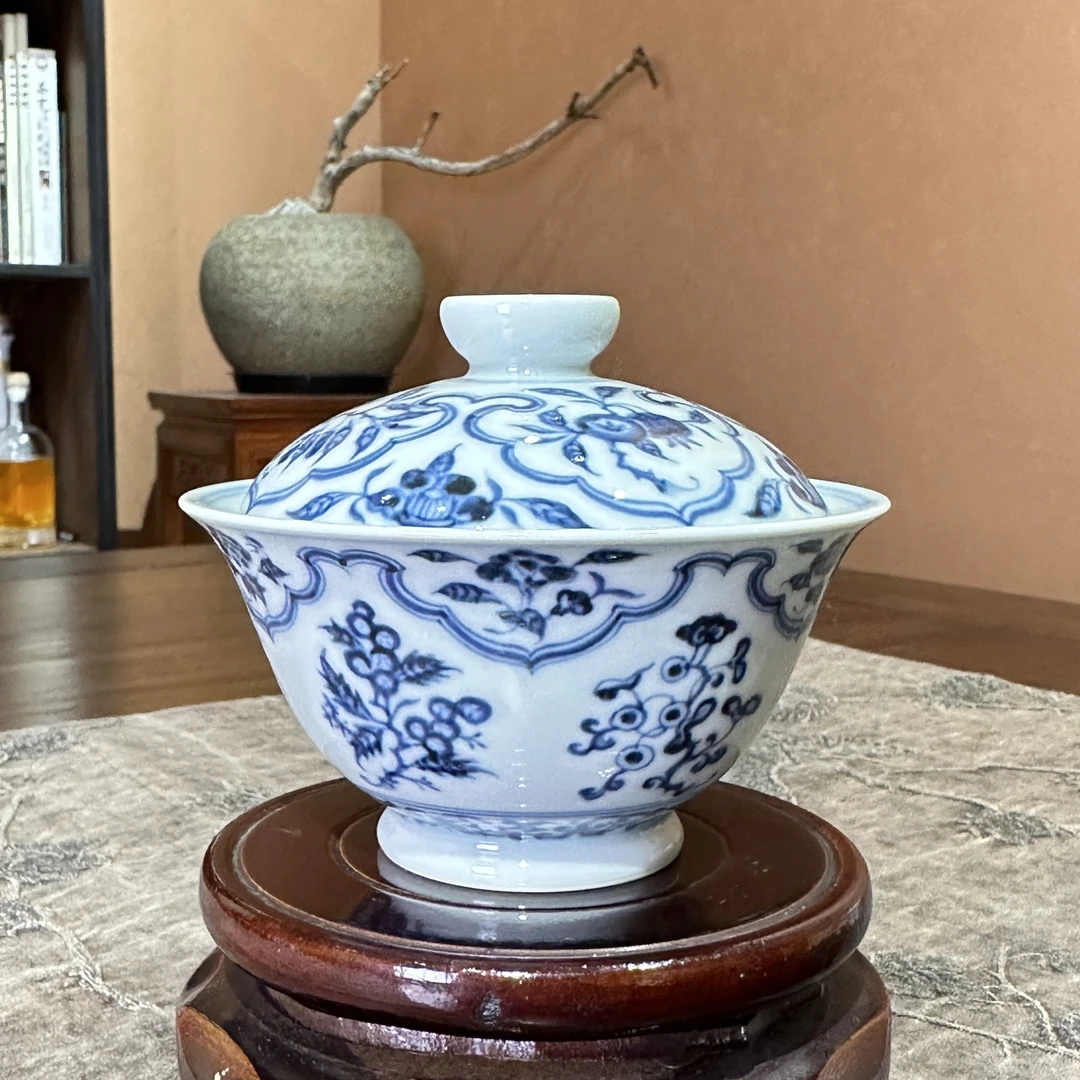 元煦和晓 青花开窗十果图二才盖碗