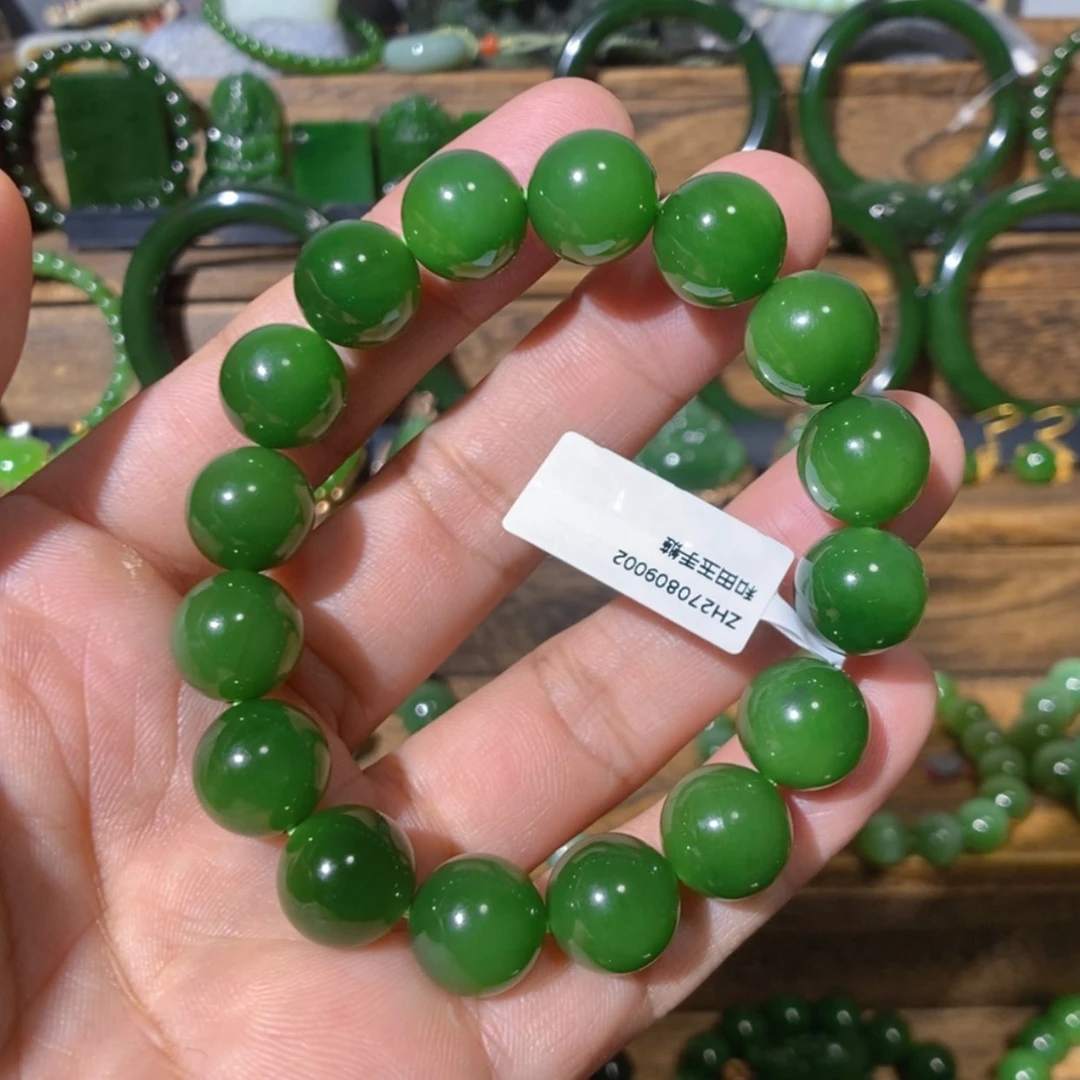 【闪购商品】吊坠(不含链)未镶嵌和田玉巴料菠菜绿手串 12