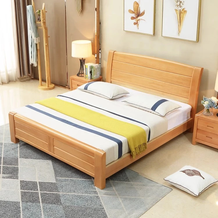 全实木榉木加厚北欧原木风双人纯简约主卧室小户型高箱榉木大床