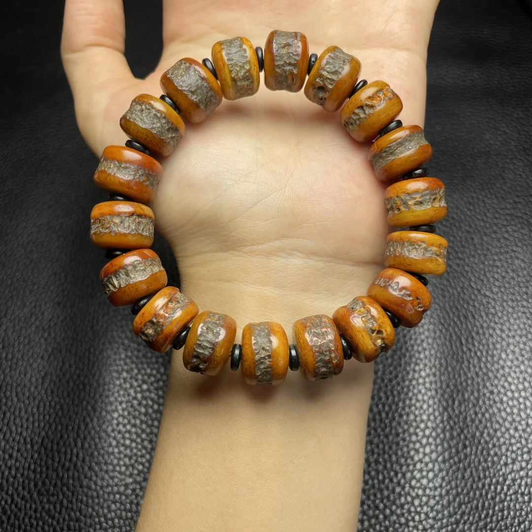 011藏式复古红润牦牛骨1.4牛嘎手串单圈文玩