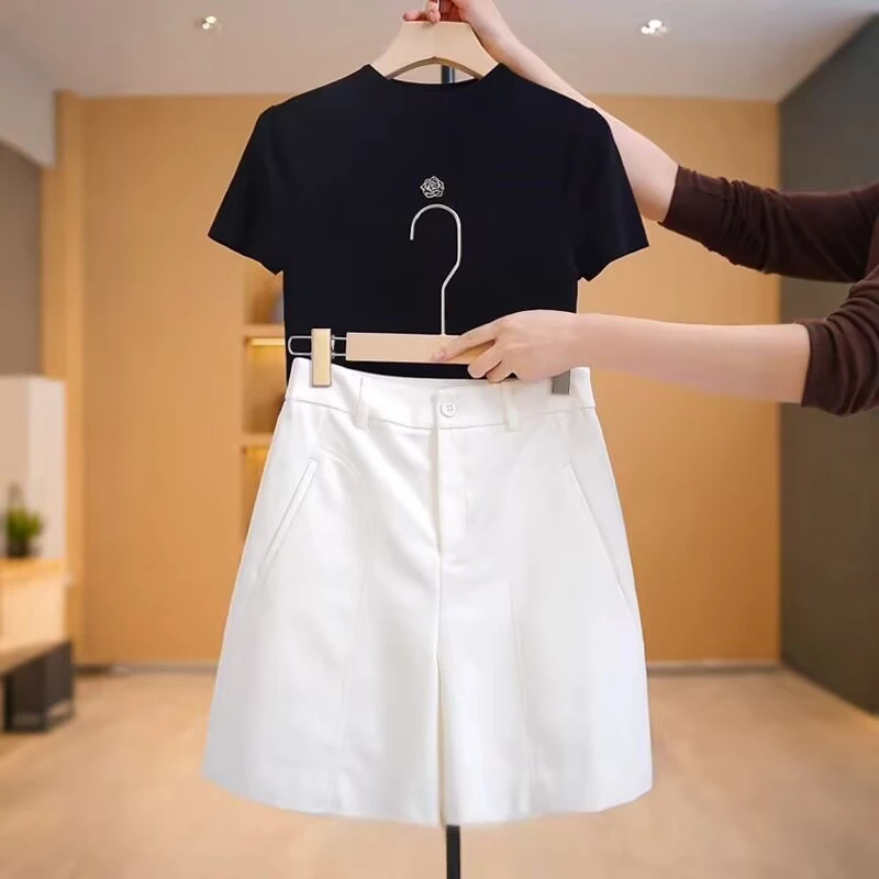 V/雅鹿西装短裤女夏季2025新款高腰薄款阔腿中裤a字冰丝五分裤子