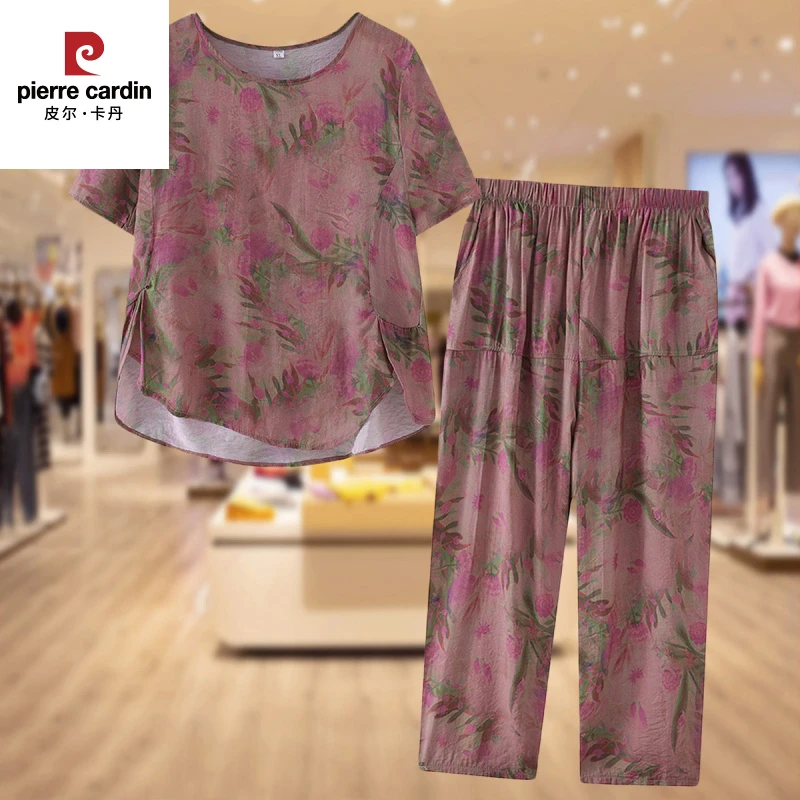 皮尔卡丹中年妈妈仿棉麻民族风套装洋气2025夏季新款大码女装高腰