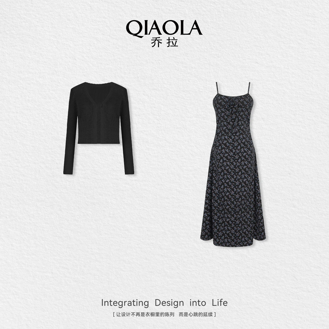 QIAOLA/乔拉【森系调色】夏季新款波点吊带连衣裙气质时尚套装预售