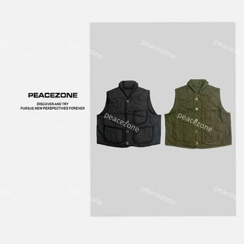 Peacezone复古立领 羊毛填充 菱格百搭马甲/X72699