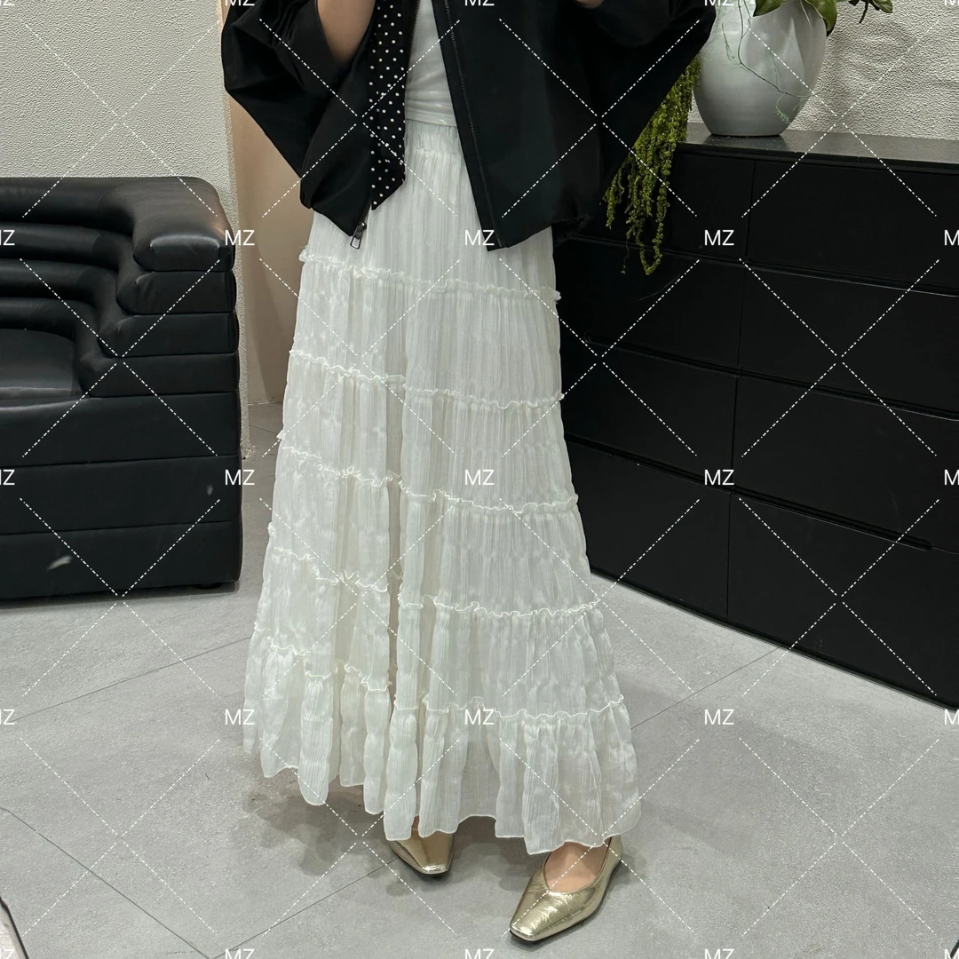 韩系格子气质温柔蕾丝半身裙A754