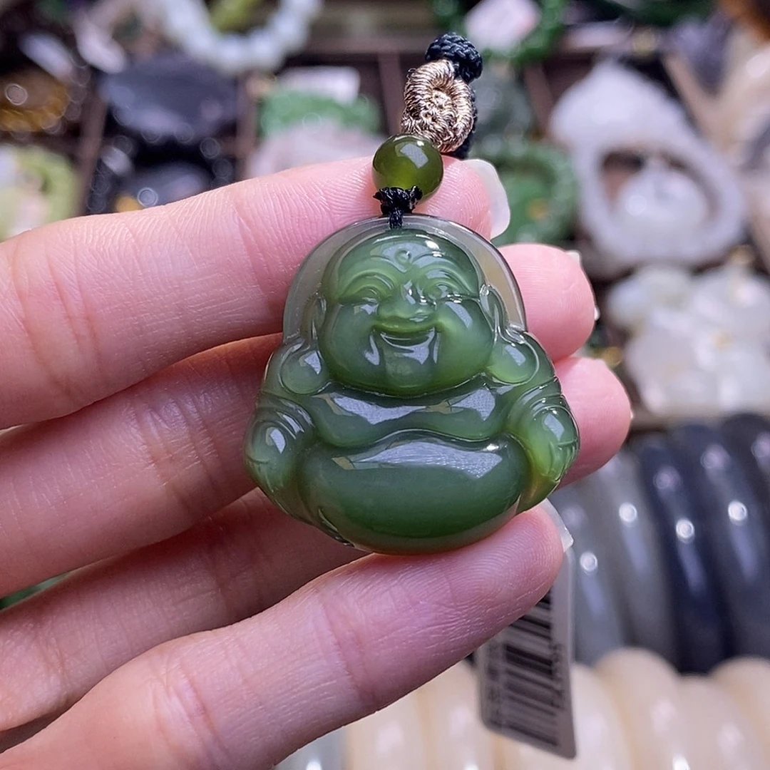 颈饰未镶嵌和田玉碧玉猫眼佛公吊坠