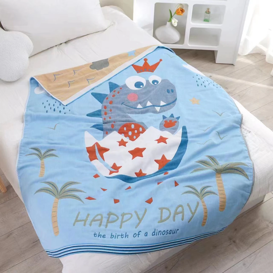 【沙滩小恐龙 面包被】1.2x1.5米十层纯棉纱布双面提花秋冬被