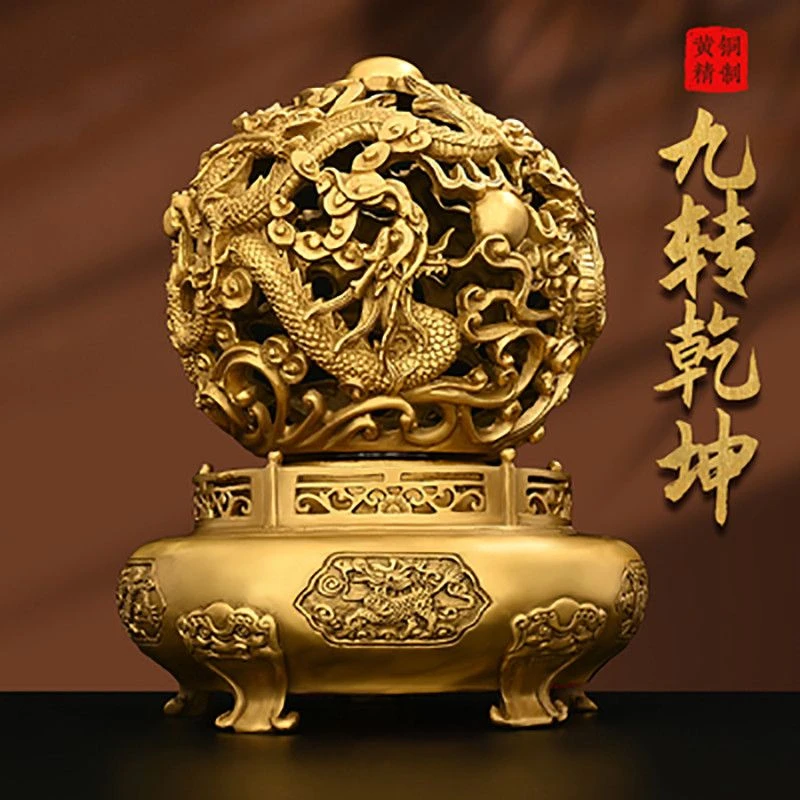 全铜聚宝盆九转乾坤鼎纯铜摆件九龙戏珠鼎客厅家居办公室