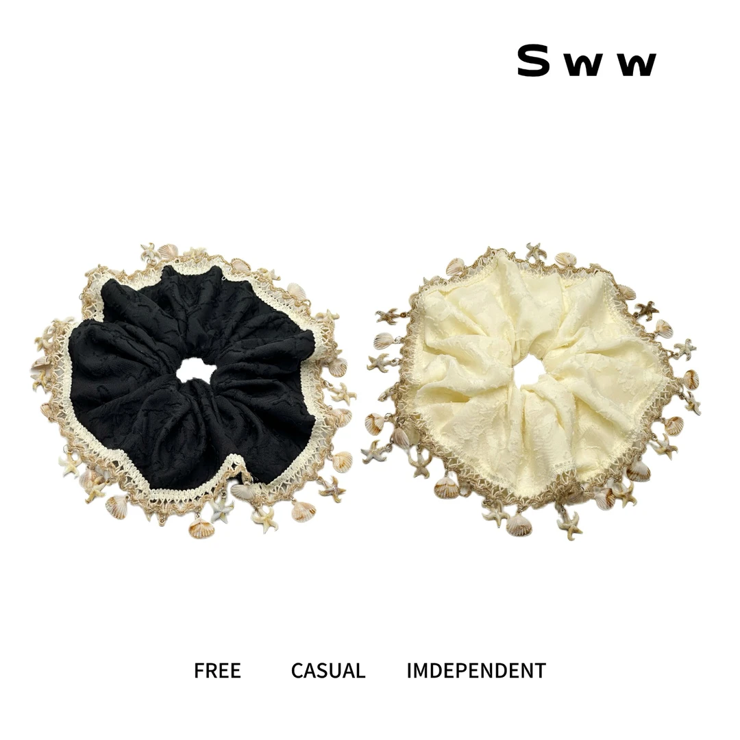 SWW海洋系列度假风大号重工贝壳海星花边发圈头绳气质百搭发绳