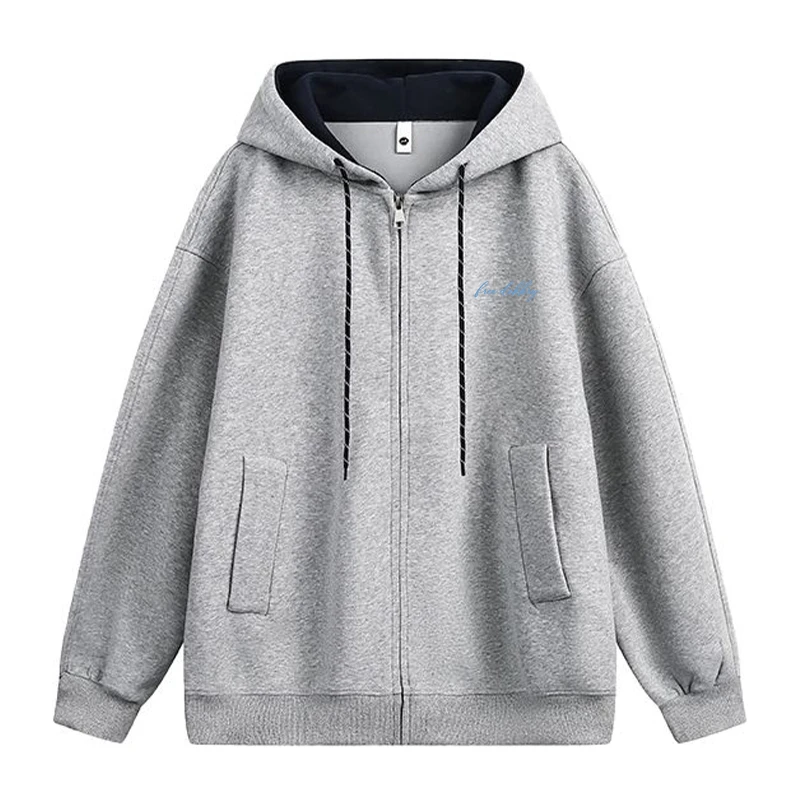 jtrt潮牌简约ins风印花秋冬季开衫连帽开衫卫衣运动抽绳拉链外套