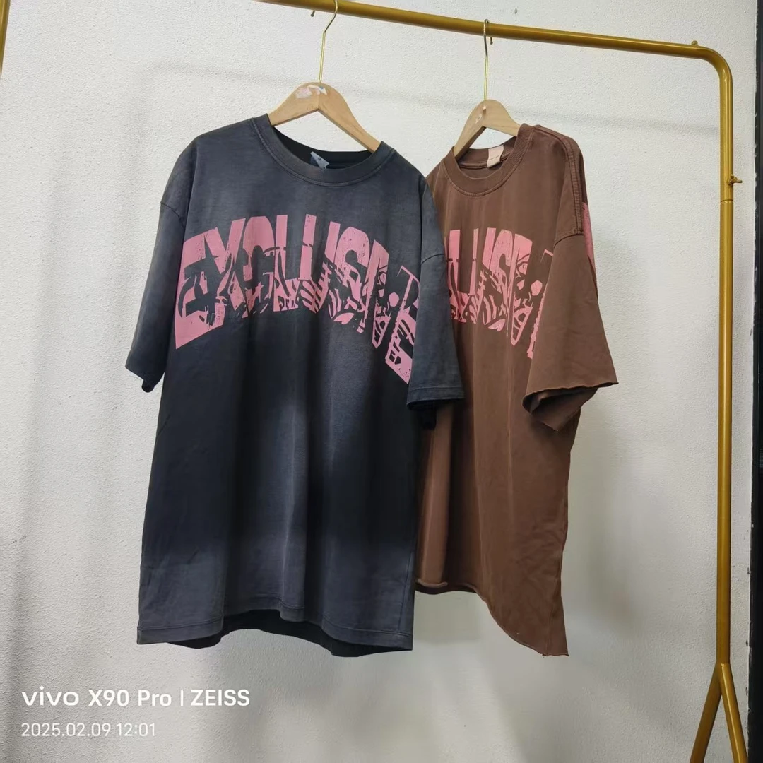 唯琳剪标  4仓T5-6-3278款 做旧字母裂纹印花短袖宽松棉T
