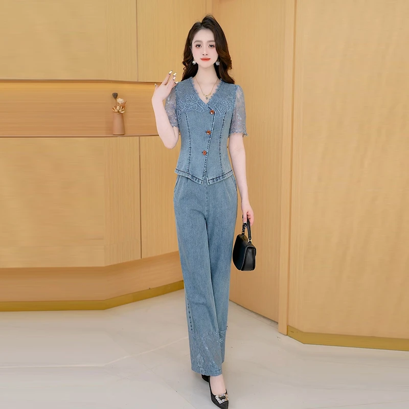 【两件套】夏季时尚修身气质短袖洋气休闲收腰显瘦减龄女装套裤