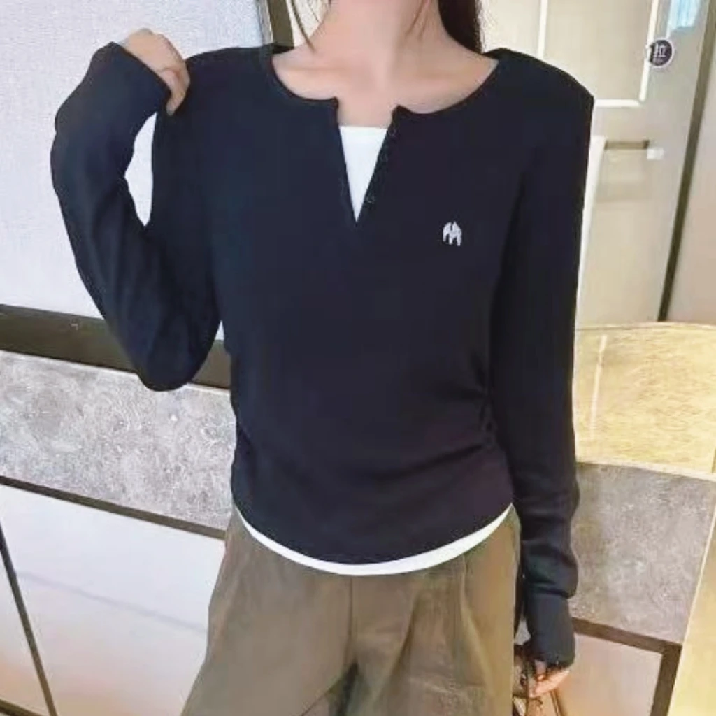 2596款洋气V领长袖假两件（衣长56左右）